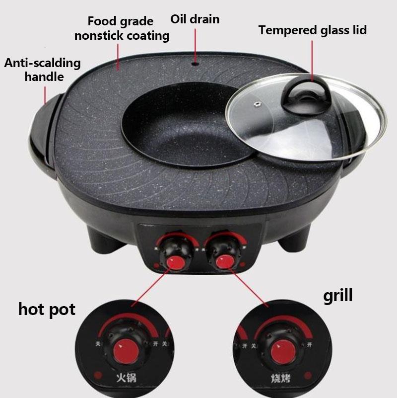1800W Heat Pot BBC Machine Multi-purpose Small Heat Pot Fried Steak Pan Smokeless Nonstick Grill Pan for Family