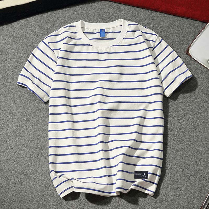 Summer Fashion Brand Men's Striped Short-sleeved T-shirt Thin Loose Cotton Half-sleeved T-shirt for Boys