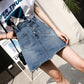 Pofulove Plus Size Women High Waist Irregular Denim Skirts Hip Skirt Anti-light Thin A-line Skirt