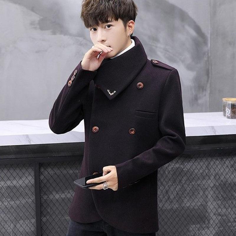 Autumn and Winter Small Windbreaker Male Korean Style Trend Personality Handsome Slim Short Coat Male Woolen Coat