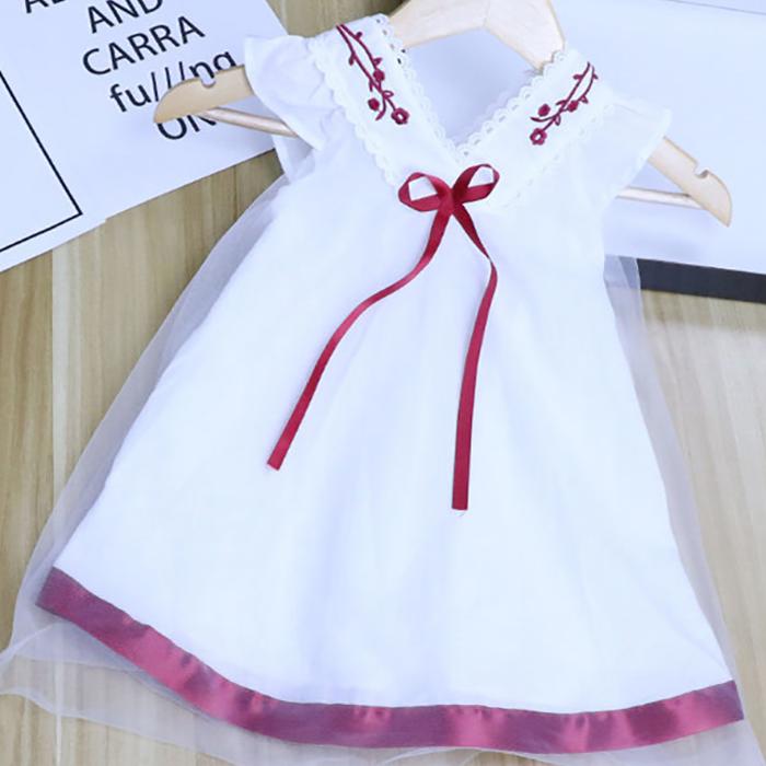 Children Dress Spring Summer Embroidery Kids Clothing  Baby Girls Clothing Solid Yarn Sleeveless Dress Girl
