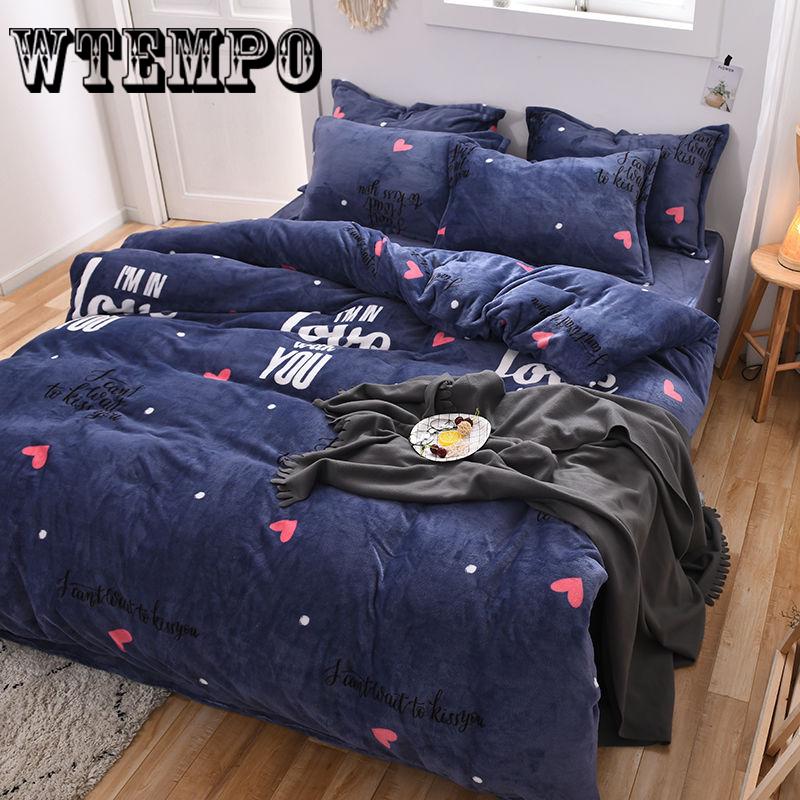 4pcs Star/cartoon Pattern Quilt Cover Warm Thick Cotton Soft Bed Sheet King Size Reactive Printing Bedspread