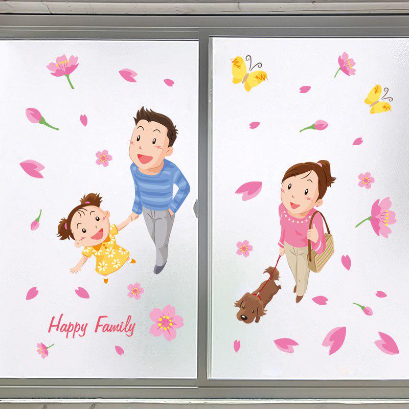 [Wall stickers] happy family and dog flowers butterfly wall stickers home decor living room bedroom