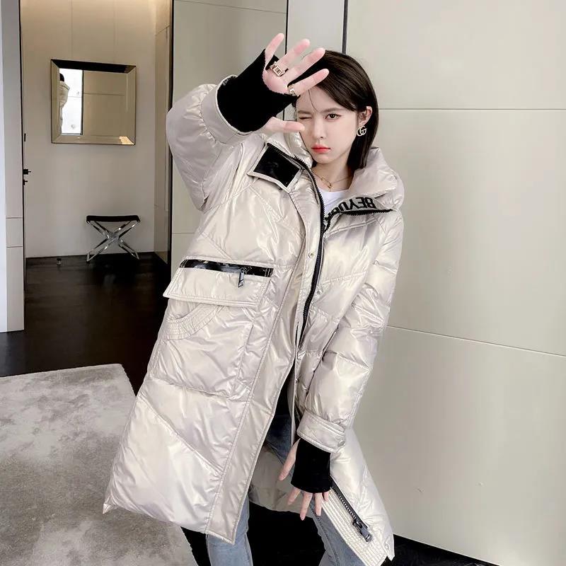Matte Down Jacket Mid-length Women's Loose Hooded White Duck Down Warm Student Jacket