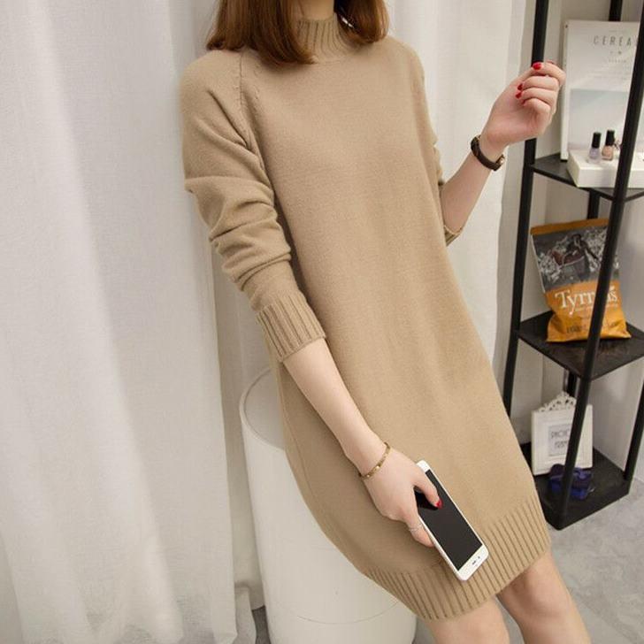 Sweater Women's Mid-length Half High Neck Long-sleeved Pullover Autumn and Winter Bottoming Sweater