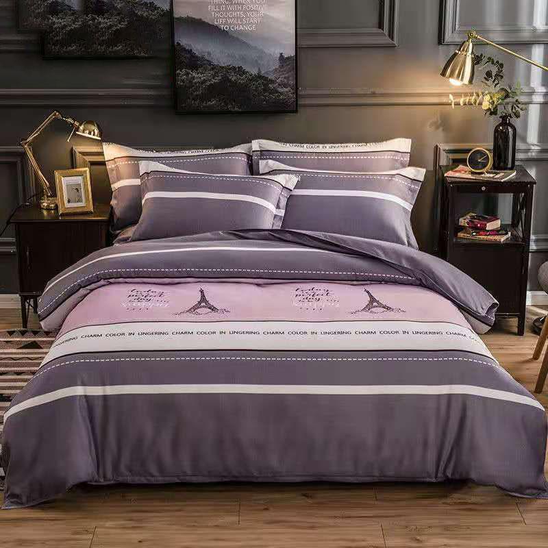 Four Seasons Simple Embroidery Four-piece Household Thickening Brushed Duvet Cover Dormitory Bedding Set