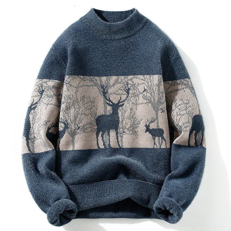 Sweater Men's Autumn and Winter Half High Neck Men's Sweater Knit Sweater Winter Plus Velvet Thick Sweater