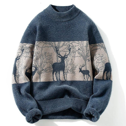 Sweater Men's Autumn and Winter Half High Neck Men's Sweater Knit Sweater Winter Plus Velvet Thick Sweater