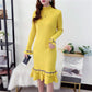 Autumn and winter fashion trend half high neck knitted dress mini sexy evening dress Korean slim long female sweater