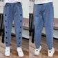 Embroidered Heart Harem Jeans Women's Spring and Autumn Denim Trousers High Waist Elastic Large Size Loose Casual Denim Pants