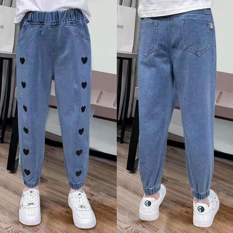 Embroidered Heart Harem Jeans Women's Spring and Autumn Denim Trousers High Waist Elastic Large Size Loose Casual Denim Pants