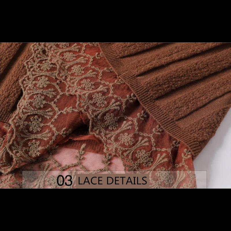 Women's 2 Pieces Winter Dress Set Korean Style Solid Knitted Sweater Mid-high Collar Slim Fit Top Sweater Mid-length Dress Knitwear Lace Edge