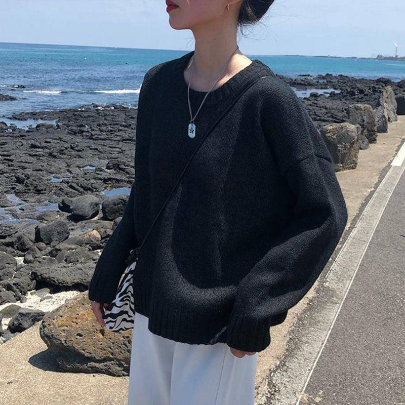 Pullover  Long Sleeve Knitted Bottoming Jacket Tide Sweater Women's Round Neck Hedging Loose