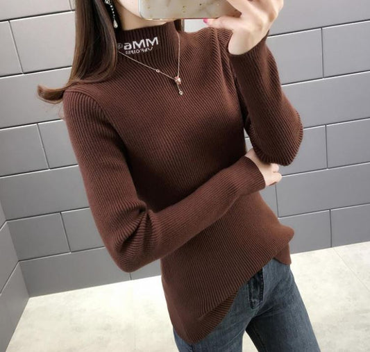 Half Turtleneck Bottoming Shirt Women's Autumn and Winter Outer Wear All-match Slim Short Pullover Sweater