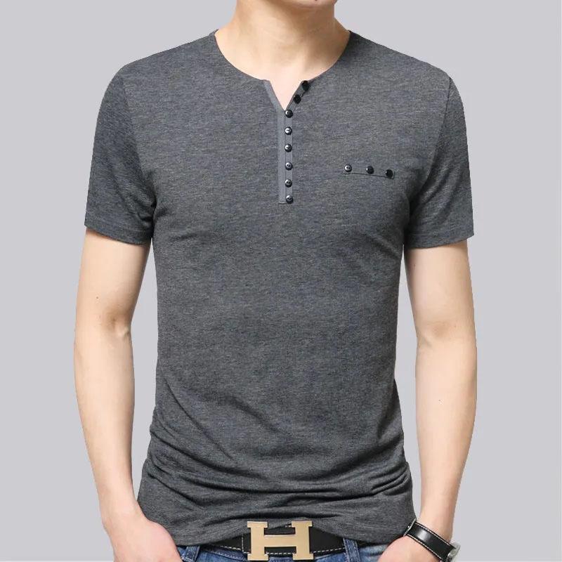 Short-sleeved Men's T-shirt Slim Fit Plus Fat Plus Size Men's Trend Stitching Contrast Color Loose Half-sleeve V-neck