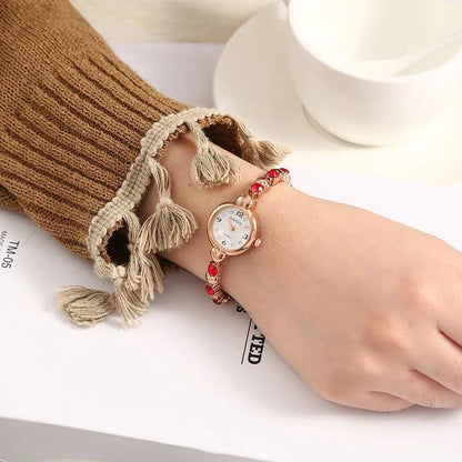 Women's Korean Luxury Rhinestones Quartz Watches Small Simple Bracelet Watches Crystal Diamond All-match Watch Bracelet