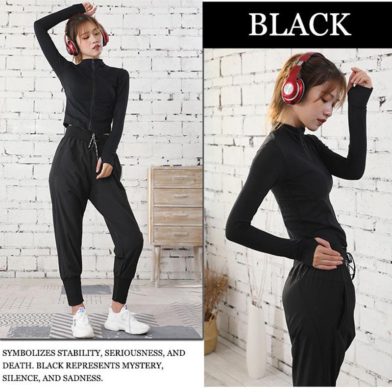 Women's Quick Dry Yoga Clothes Gym Running Sports Suit Short Long Sleeve Cardigan Zipper Top Jacket Loose Wide Leg Pants Suit Fitness Suit
