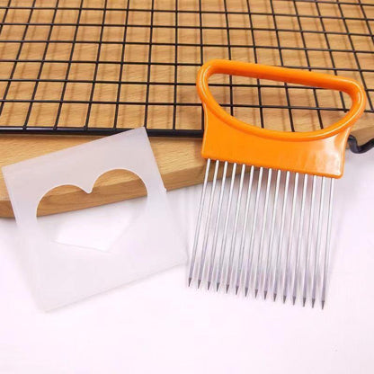 3PC Handy Fruit Gadget Stainless Steel Onion Holder Potato Safety Cooking Tools Slicer Cutting