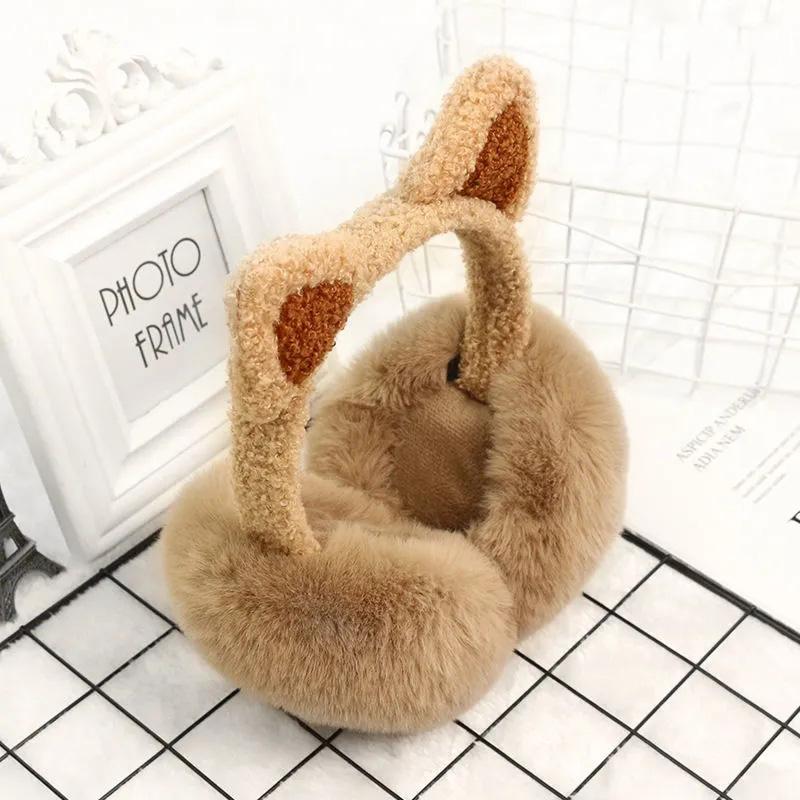 Women's Cute Cat Ears Foldable Earmuffs Korean Style Plush Ear Muffs Thickened Cold-proof Cartoon Earflap Winter Plush Ear Pad Cover Ear Protection