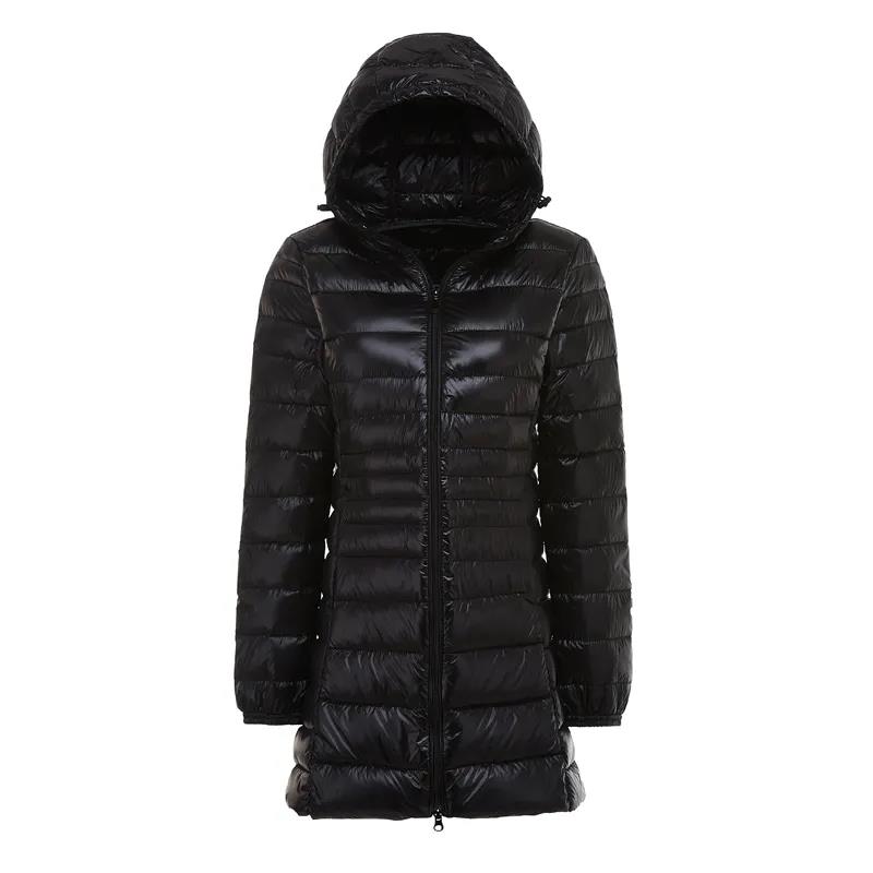 Women's Winter Oversized Down-filled Coat Female Ultra Light Jacket Hooded Slim Long Sleeve Parka Overcoat