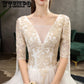 Gorgeous Ball Gown V Neck tassel Sleeves Lace Champagne Long Wedding Dresses Bridal Gown