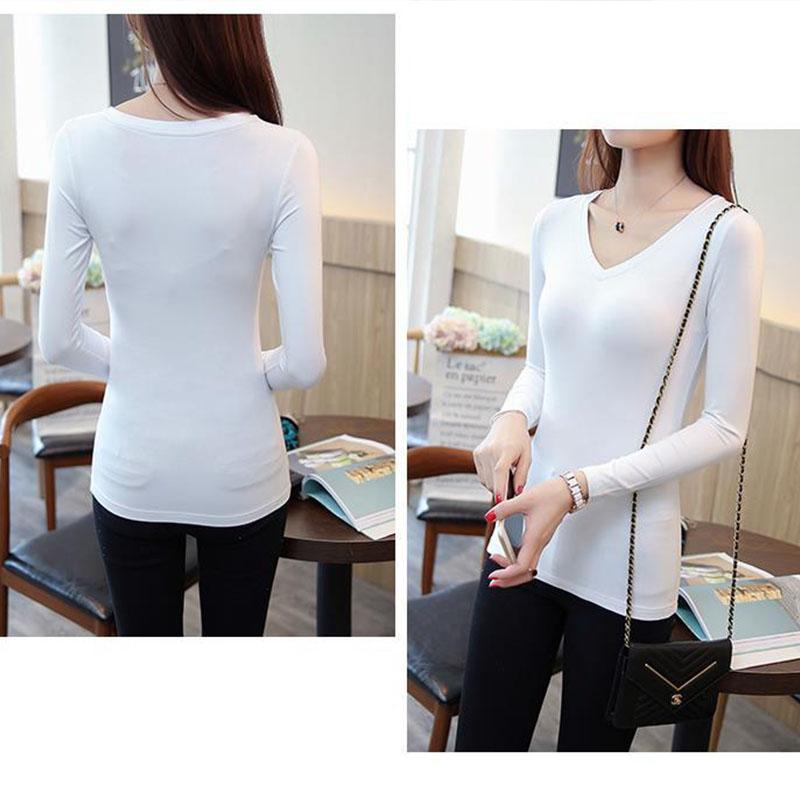 Solid Basic Long Sleeve Womens Tshirt Casual Black White Ladies  Top T Shirt Ladies Fashion Tee Shirt Pullover