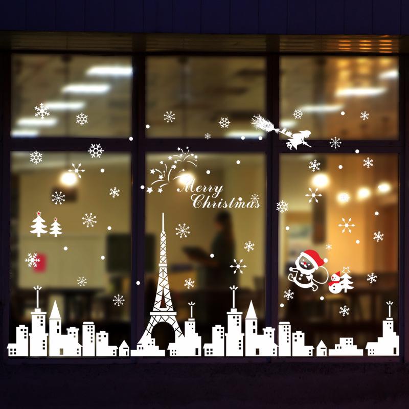 Snowflake construction Christmas New Year wall stickers glass window backgroun painting PVC