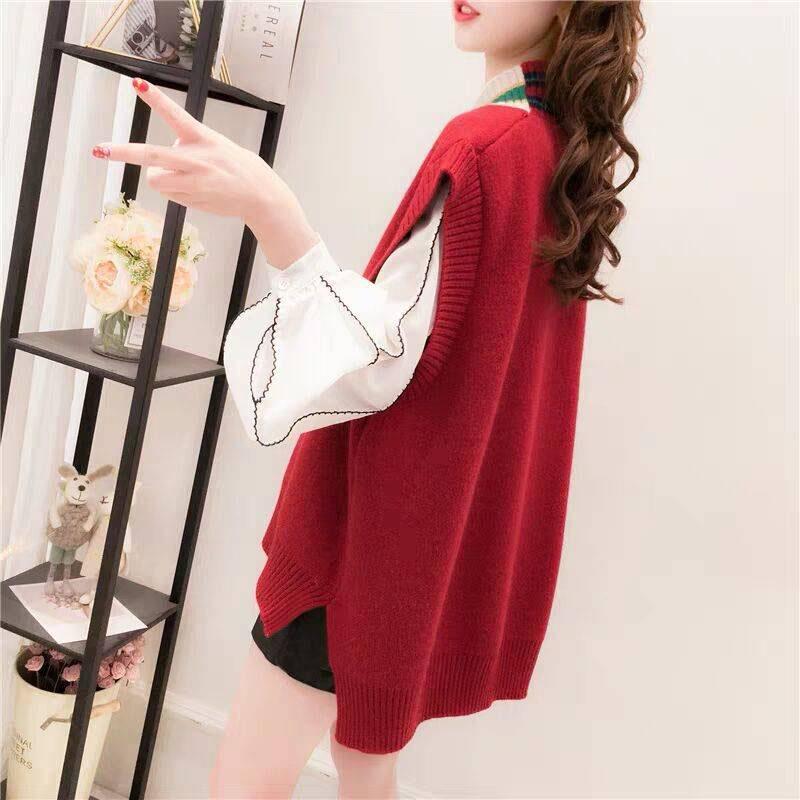 Knitted Sweater Women Vests Geometric V-Neck Sleeveless Cardigan Plus Size Loose Outerwear Vest