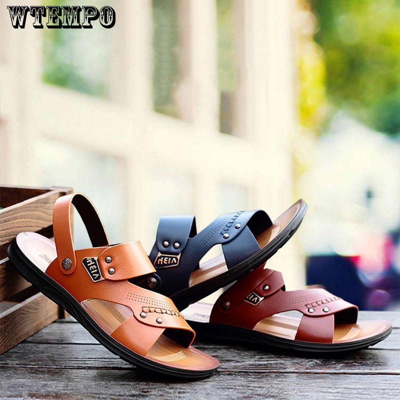Leather Sandals Summer Shoes Man Breathable Casual Shoes Flat Walking Sandals Male Footwear