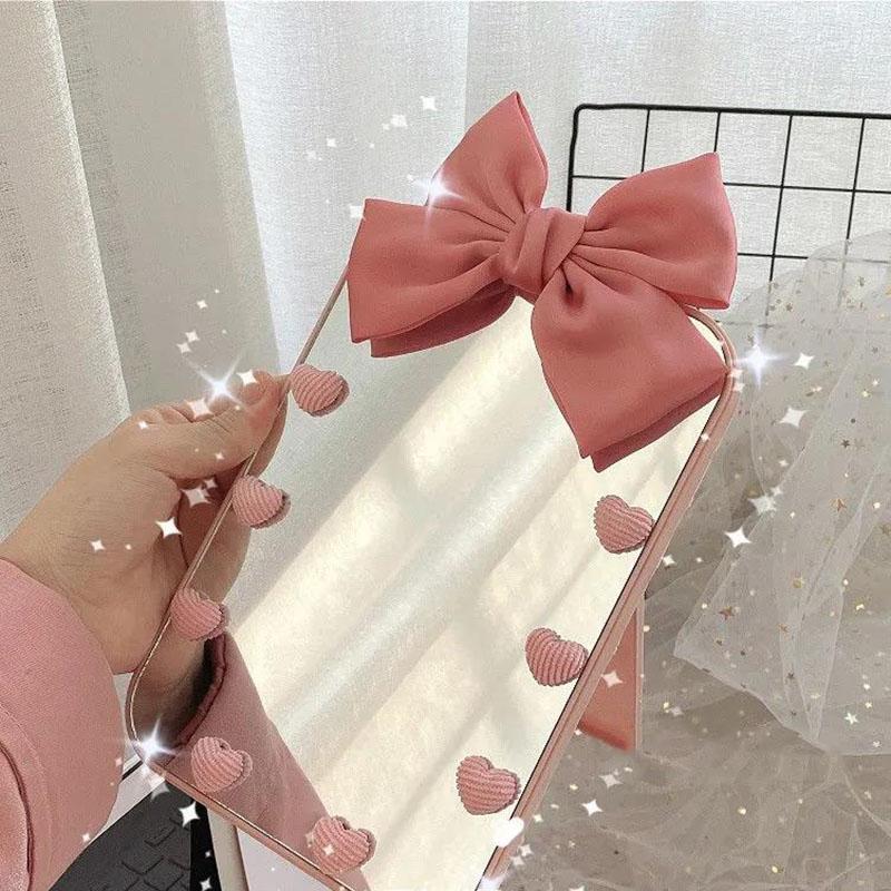 Pink Bow Makeup Mirror Folding Mirror Desktop Creative Women Portable Makeup Mirror HD Cute
