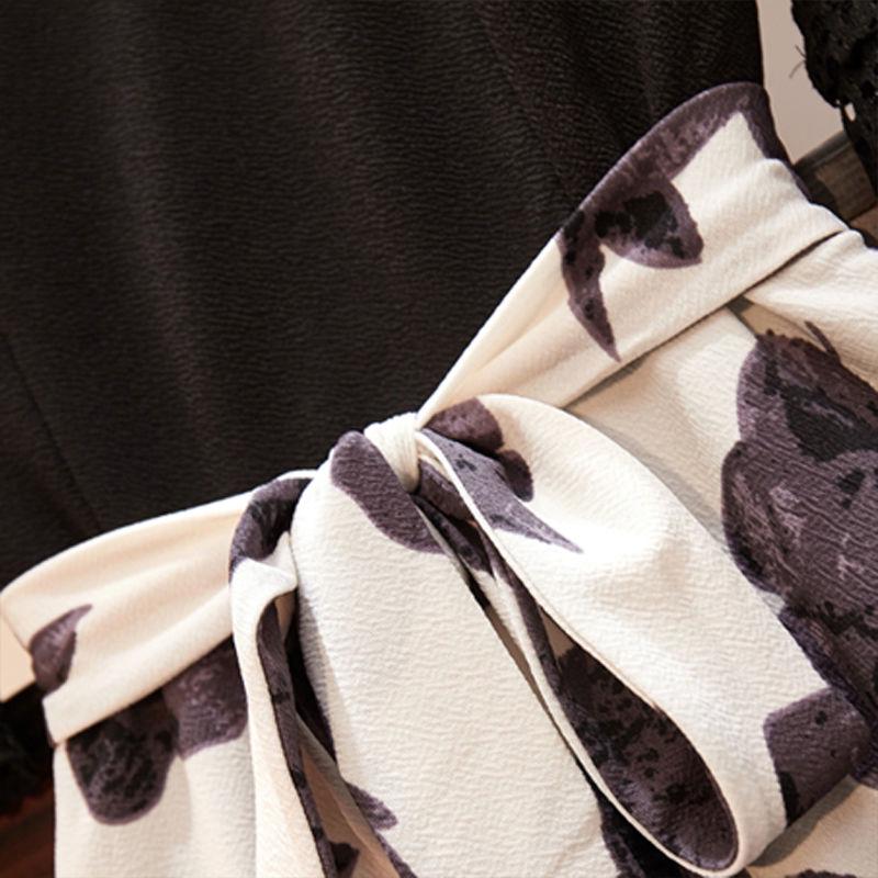 Plus Size Dress Women Fake Two-piece Skirt Dress Summer Loose Half  Sleeve Printed Dress