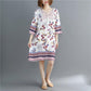 Printing  M-XXXL Printed Round Neck Dress Women Loose Plus Size Summer Polyester Short-sleeved Knee-length A-line Dress