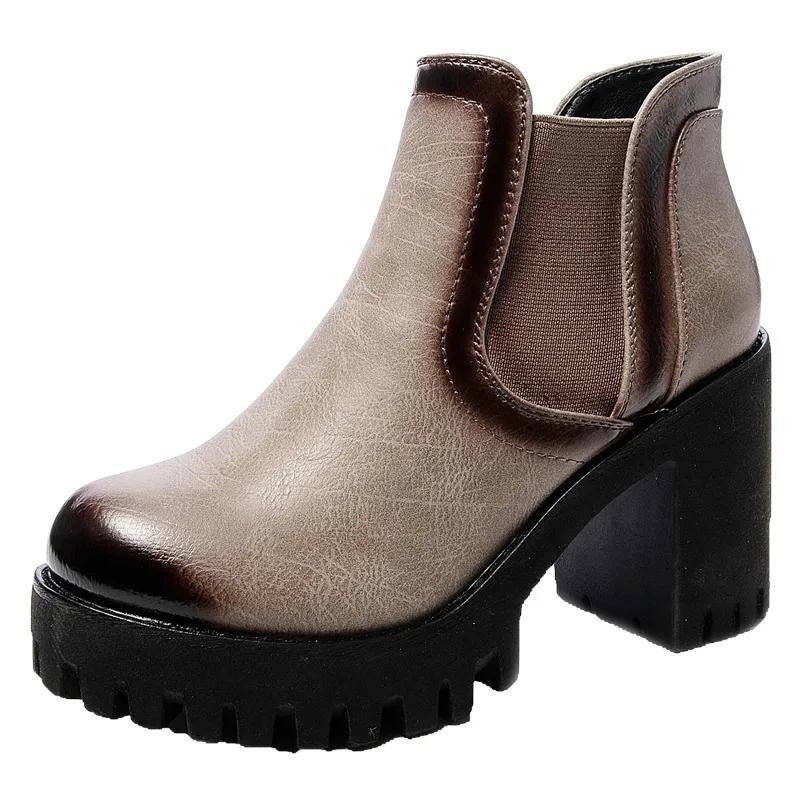 Thick-heeled Short Boots Women's Autumn and Winter Smoke Pipe Martin Boots High Heels All-match Height-increasing Shoes Single Boots High Heels