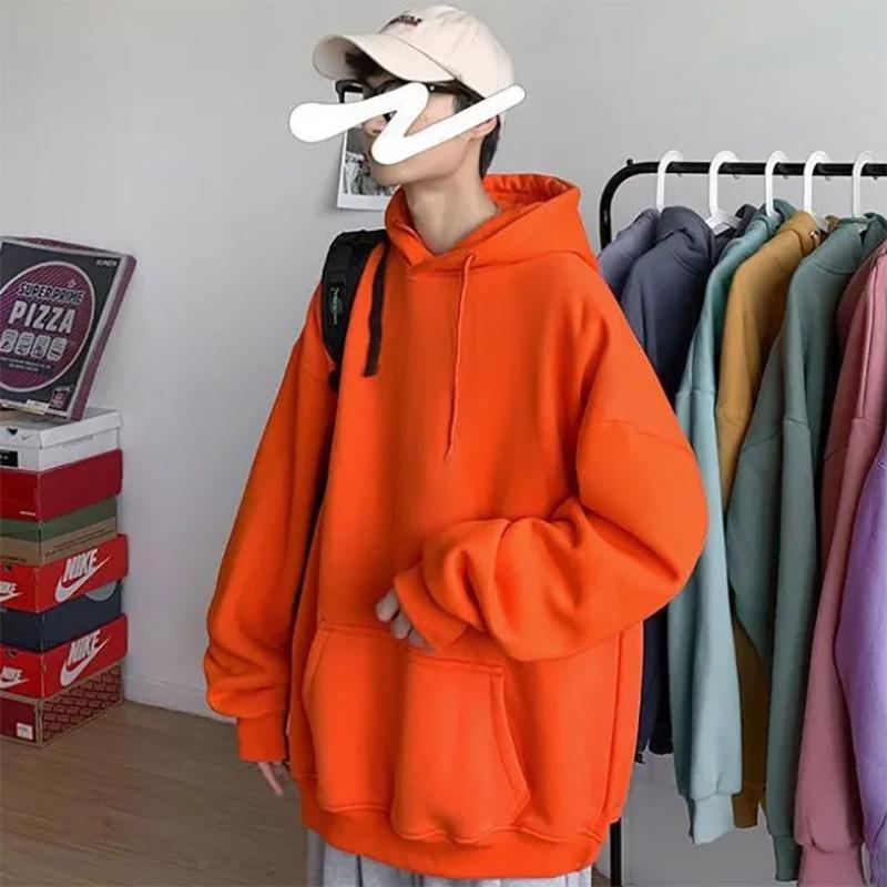 Hooded Sweater Men's Hooded Loose Wild Autumn and Winter Pullover Sweater Hong Kong Style Solid Color Plus Velvet Thick Knitwear Hoodie Sweatshirts