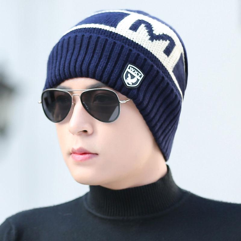 knitting hat Plush Cotton hat Wild hat Windproof hat Autumn winter Warm hat Thick hat Man Trend