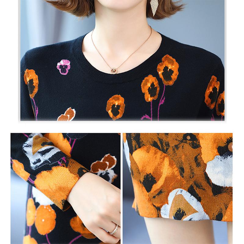Mid-length Autumn and Winter Women's Printed Sweater Round Neck Casual Sweater Fashion Casual Long Sweater