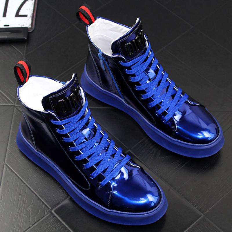 Men's Four Seasons Trendy Shoes Patent Leather Bright Leather Sneakers Boys High-top Casual Shoes