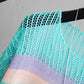 Spring and Summer Hollow Knitted Sunscreen Jacket Top Women's Loose Thin Color Stripes