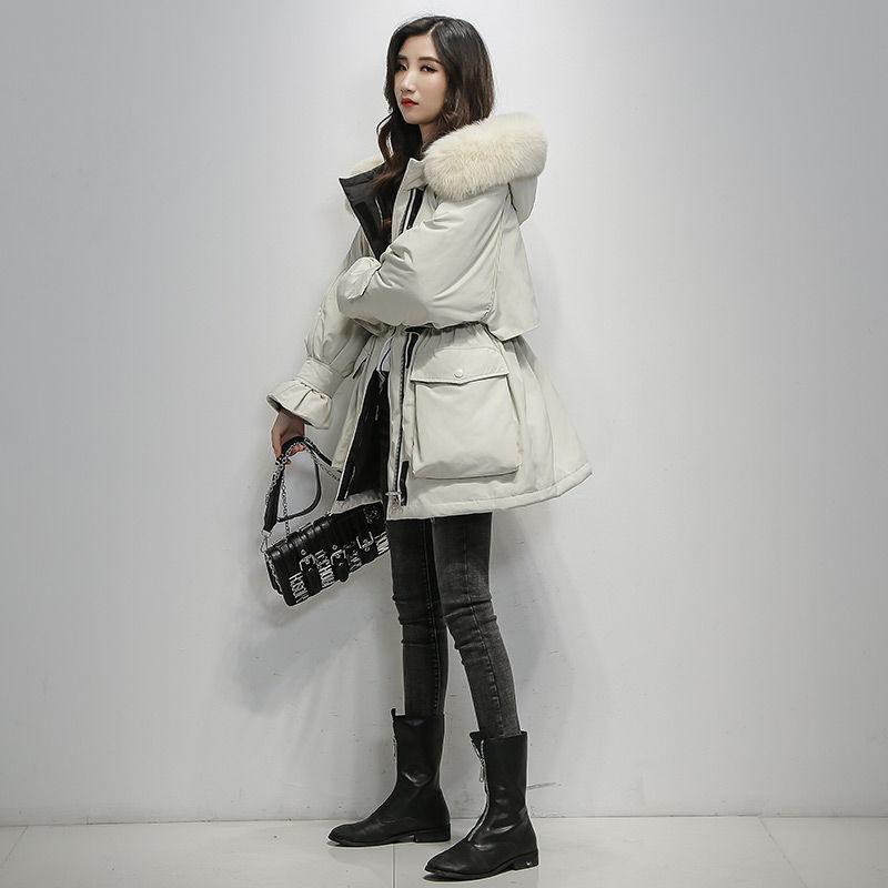 Women's Casual Cotton Clothes Mid-length Fashion Trend Down Down Cotton Clothes Women's Loose and Thick Big Fur Collar Cotton Coat
