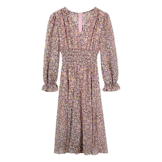 2020 Spring Chiffon Midi Dress Korean Floral Printing Ruffles Dress Hem Elegant Party Vestidos