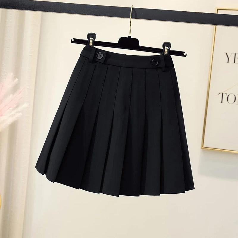 Pleated Skirt Women's Spring and Summer High Waist Anti-glare Black A-line Short Skirt
