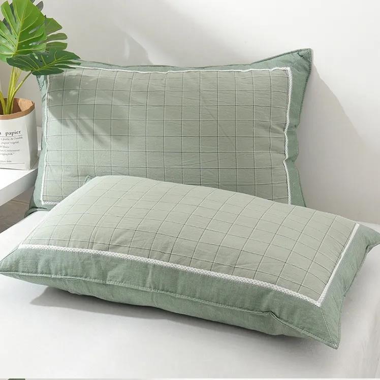 Pillowcase Pure Cotton Thickened Single Double Pillow Case 48x74cm Check Lace Pillow Cover