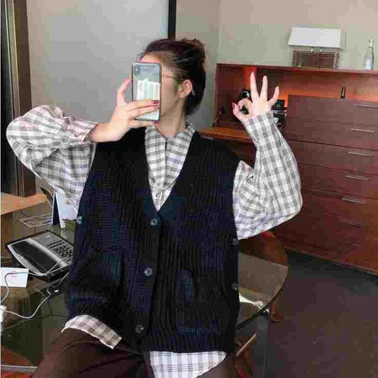Spring and Autumn Loose Hollow Vest Large Size Sleeveless Solid Color Top Fashion Simple Women's Sweater