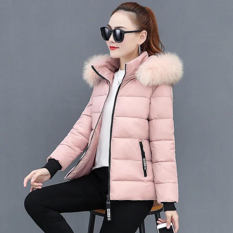 Short Down Jacket Winter Women's Thick Slim-fit Jacket with Big Fur Collar Plus Size Jacket