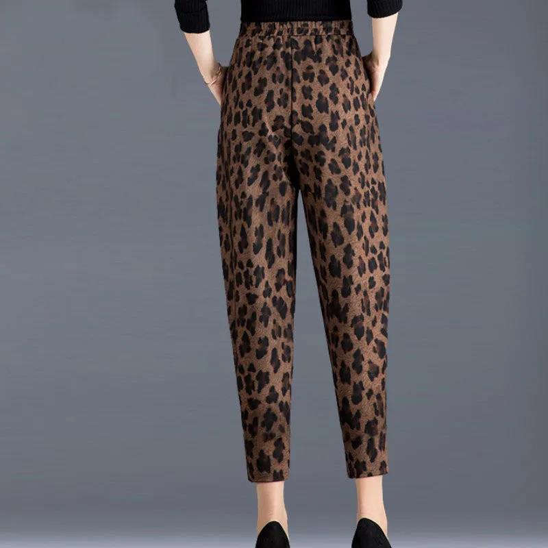 Spring Autumn and Summer Look Thin All-match Harem Pants Cropped Carrot Pants Leopard Print Pants