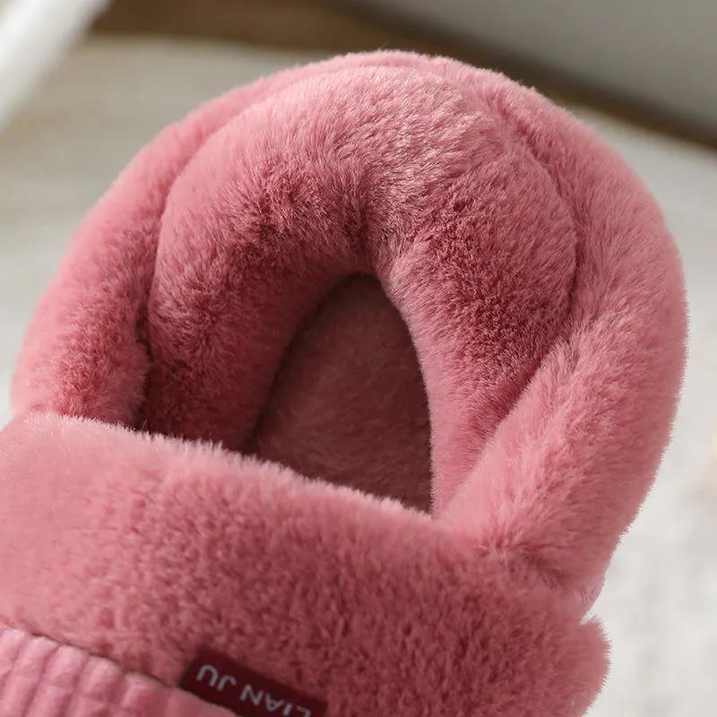 Winter Cotton Slippers TPR Non-slip Home Interior Thick-soled Warmth and Dirt-resistant Bag Heel Plus Fluffy Plus Size Cotton Shoes