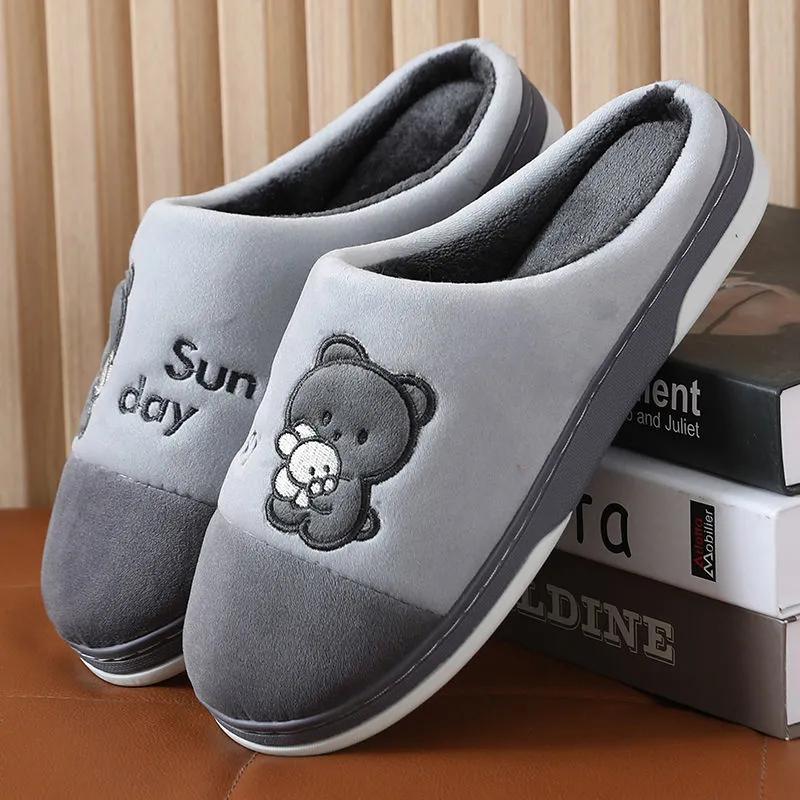 Women Winter Slippers Thick Warm Cotton Shoes Non Slip Home Plus Size Men Slippers