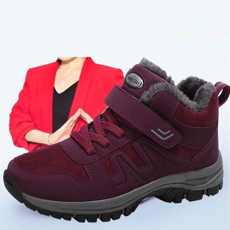 Walking Shoes Winter Cotton Shoes Plus Velvet Warm Leather Surface Waterproof and Ski-proof High-top Snow Boots Female