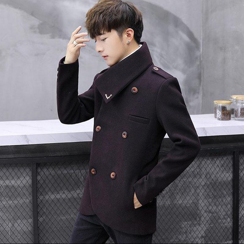 Autumn and Winter Small Windbreaker Male Korean Style Trend Personality Handsome Slim Short Coat Male Woolen Coat