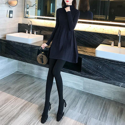Autumn/winter Knitted Fashion Jacket Mid-length Casual Long-sleeved Sweater Half Turtleneck Solid Color Coat